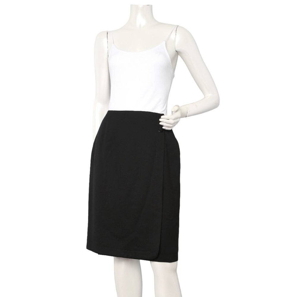 Vintage Jones New York Wool Double-Button Wrap Skirt Black Knee Length Size 6